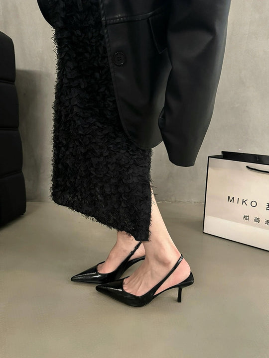 Damen Spitz zulaufende Slingback-Pumps mit niedrigem Stiletto-Absatz und Lackfinish Shop Nory