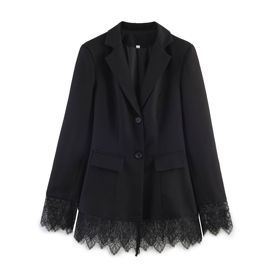Damen Taillierter Blazer mit Spitzensaum und Pattentaschen Shop Nory