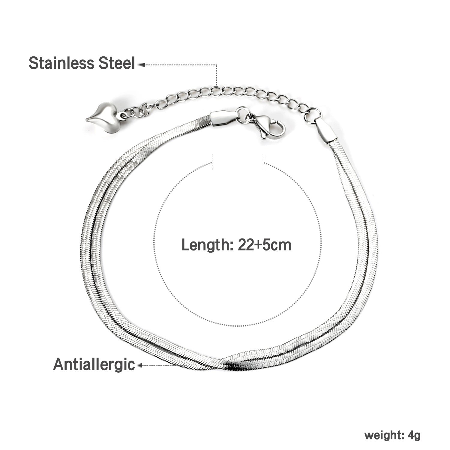 Damen elegante, antiallergische Edelstahlarmband mit verstellbarem Verschluss Shop Nory