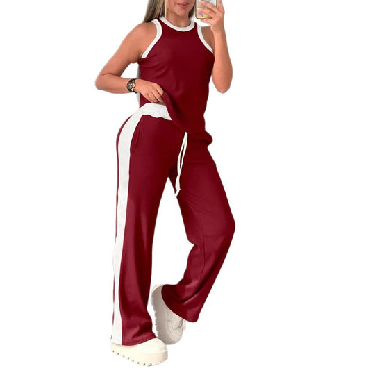 Damen Sportliches Zweiteiler-Set mit ärmellosem Oberteil und weitem Hose Shopnory