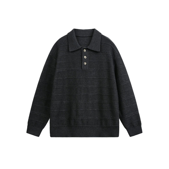 Unisex Strick-Polo mit Strukturstreifen und drei-Knopf-Leiste Shop Nory