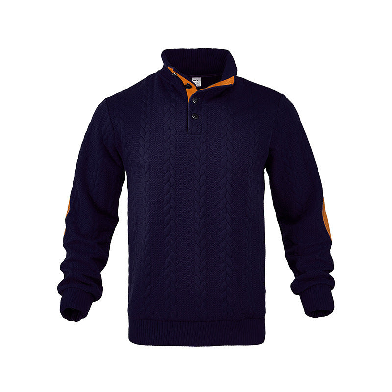 Herren Kabelstrick-Pullover mit Stehkragen, Knopfleiste & Ellbogenpatches Shop Nory