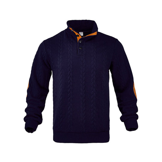 Herren Kabelstrick-Pullover mit Stehkragen, Knopfleiste & Ellbogenpatches Shop Nory