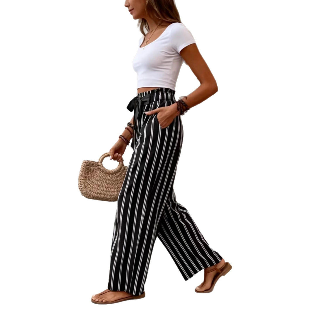 Damen Gestreifte High‑Waist Paperbag‑Palazzohose mit weitem Bein Shop Nory