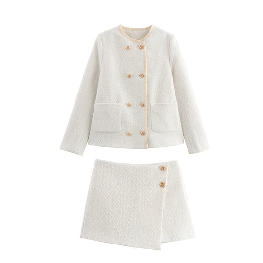 Damen Bouclé‑Tweed‑Kurzjacke mit goldknöpfen, Rundhals und aufgesetzten Taschen Shop Nory