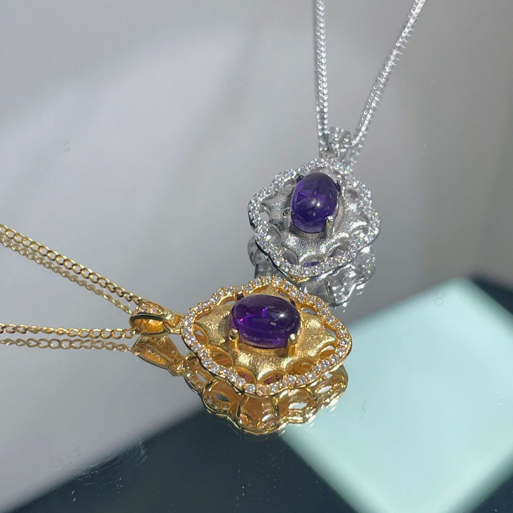 Damen Halskette mit kunstvollem Amethyst-Anhänger und funkelnden Zirkonia Shop Nory