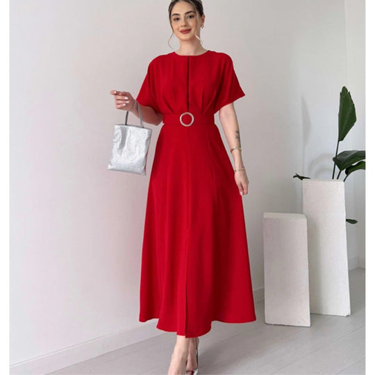 Damen Maxikleid mit Taillengürtel und puffärmeln Shopnory