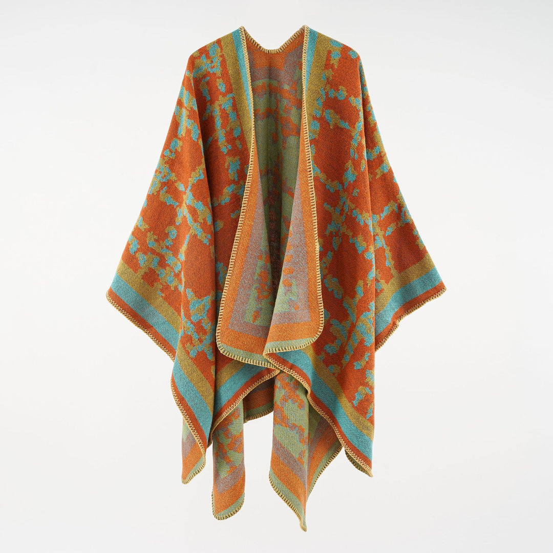 Damen Wollmix-Umhang mit jacquardgewebtem Aquarelldruck und offener Kimono-Silhouette Shop Nory