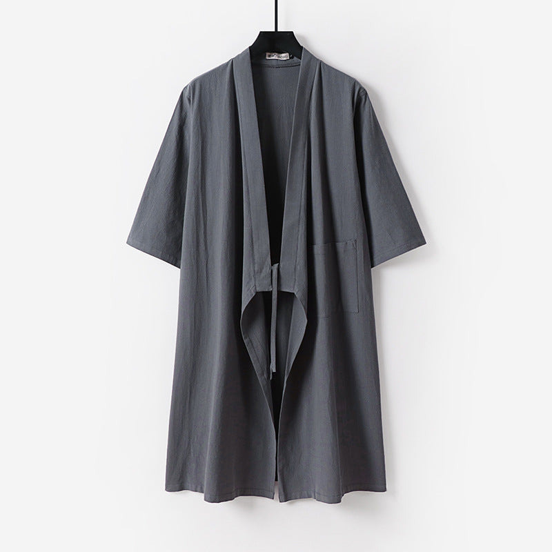 Unisex Oversize Kimono-Mantel aus Baumwollmischung mit Bindeband und Dreiviertelärmeln Shop Nory