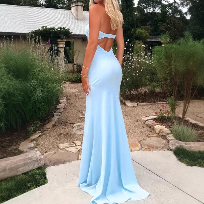 Damen Elegantes Langarm-Maxikleid mit schulterfreiem Design und fließendem Stoff