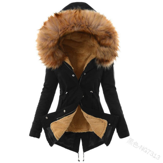Damen Taillierter Winterparka mit kuscheligem Teddyfutter und großer Kapuze Shop Nory