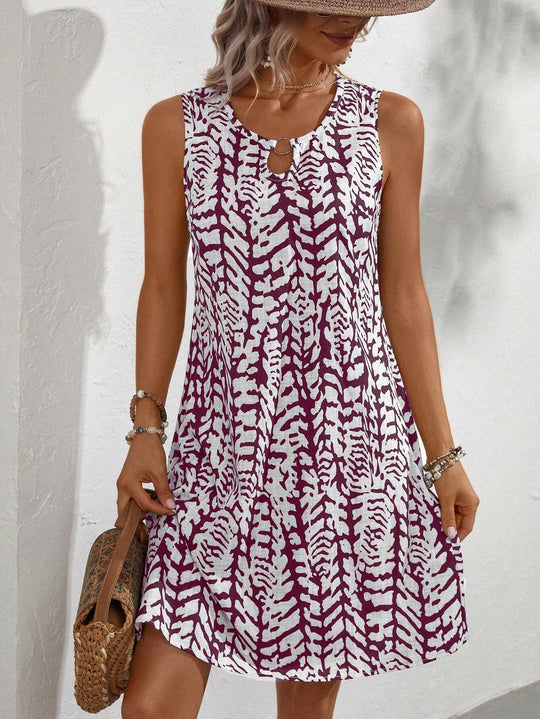 Damen Ärmelloses Boho-Midikleid mit Paisley-Print, Ring-Keyhole und lockerem Shift-Schnitt Shop Nory