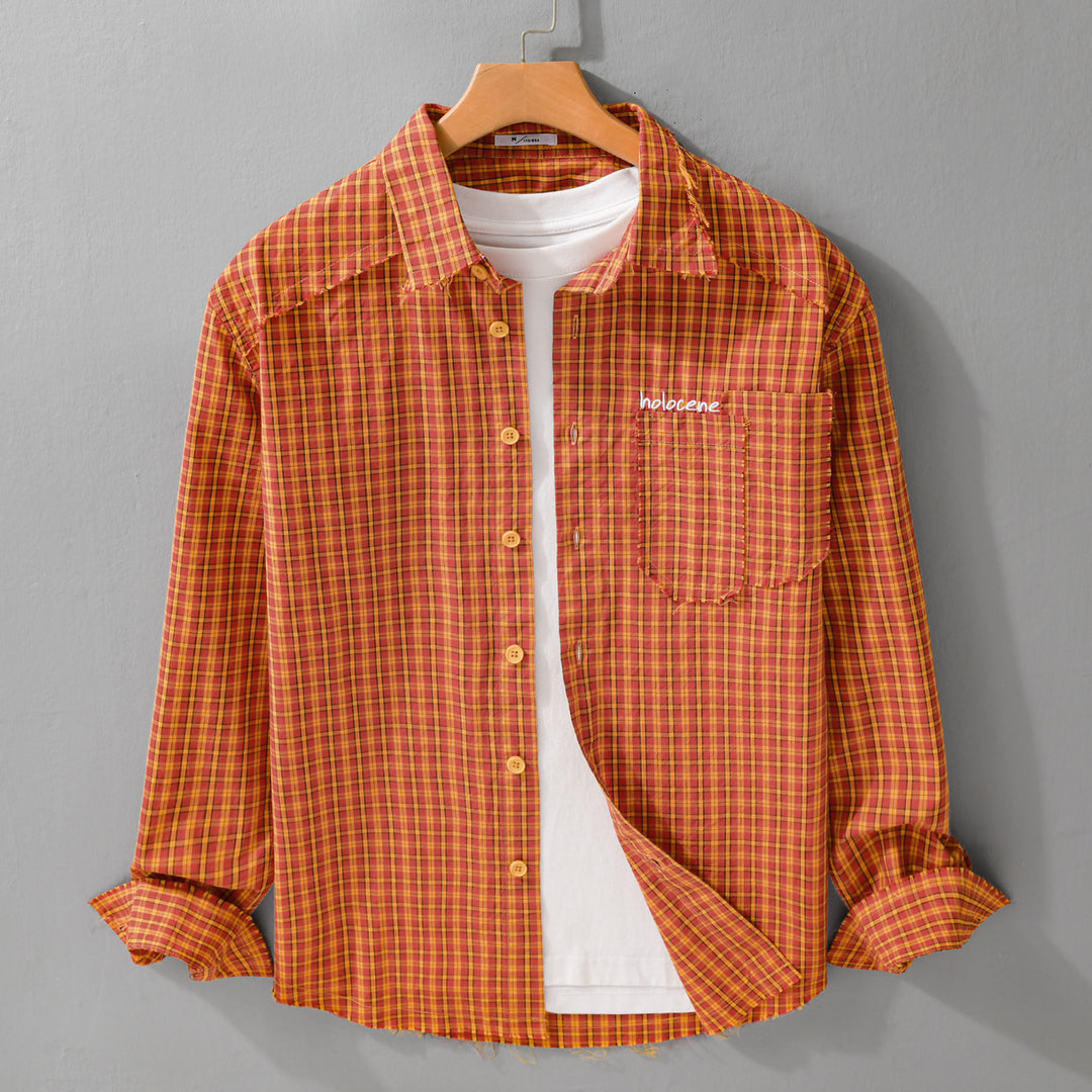 Herren Karo-Overshirt mit fransigem Saum, Brusttasche und Relaxed-Fit Shop Nory