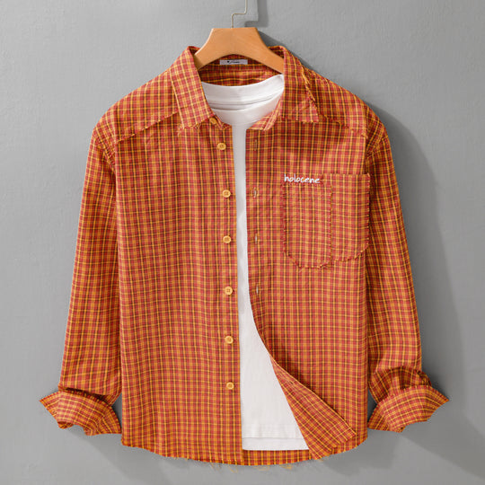 Herren Karo-Overshirt mit fransigem Saum, Brusttasche und Relaxed-Fit Shop Nory