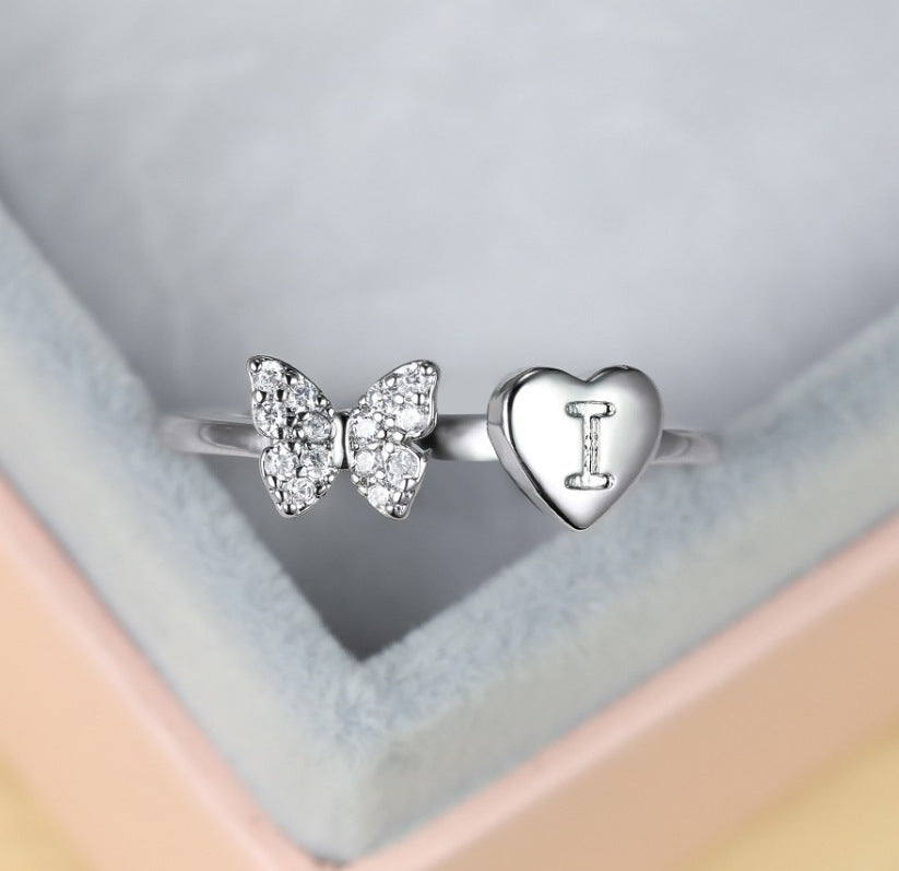 Damen Ring mit Schmetterlingsdesign und Herzmotiv Shop Nory