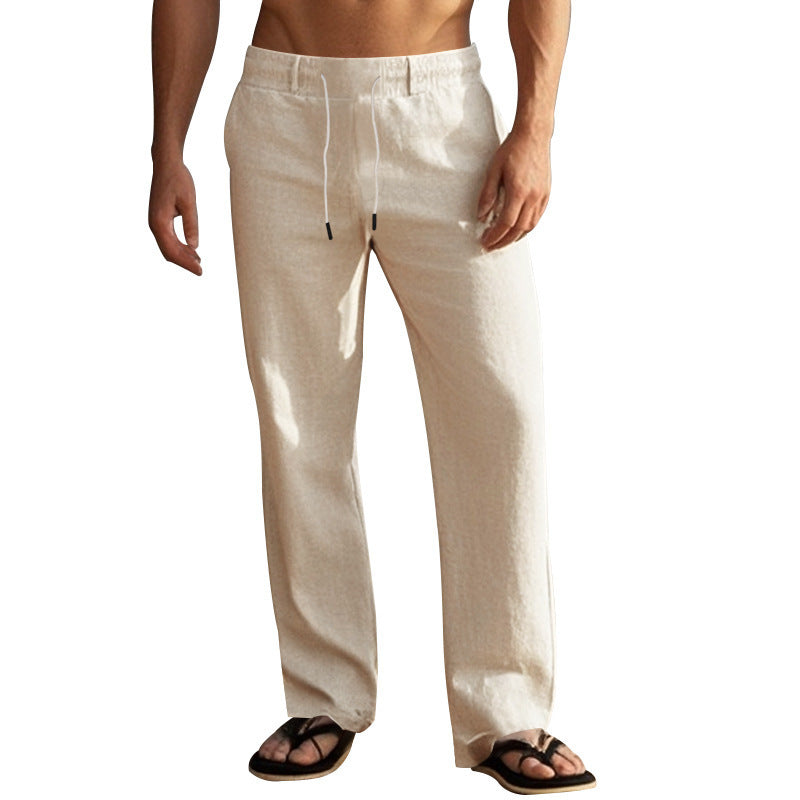 Herren lässige Strandhose mit elastischem Bund und atmungsaktivem Leinenmaterial