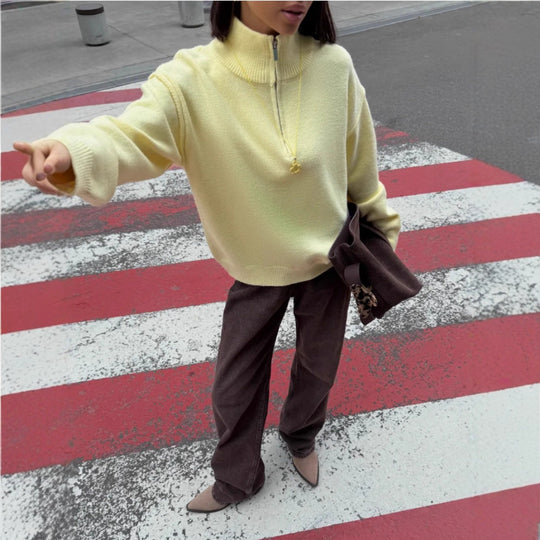 Damen Bequemer Halbreißverschluss Pullover Shop Nory