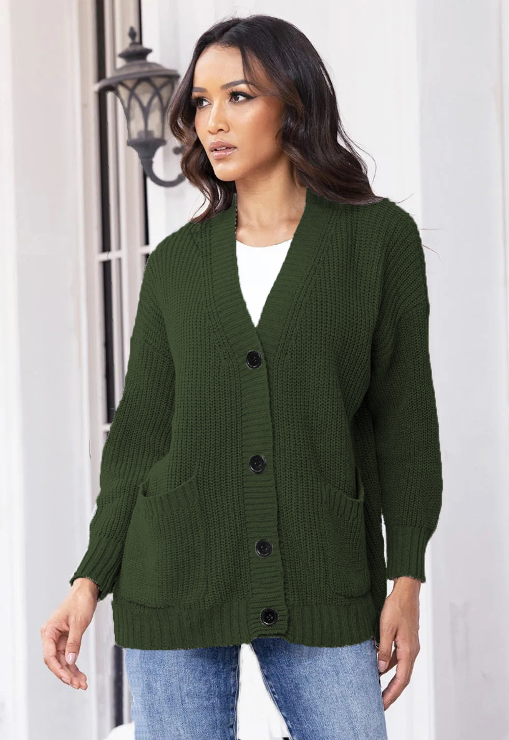 Damen Grobstrick-Cardigan mit praktischen Taschen und klassischem Knopfverschluss