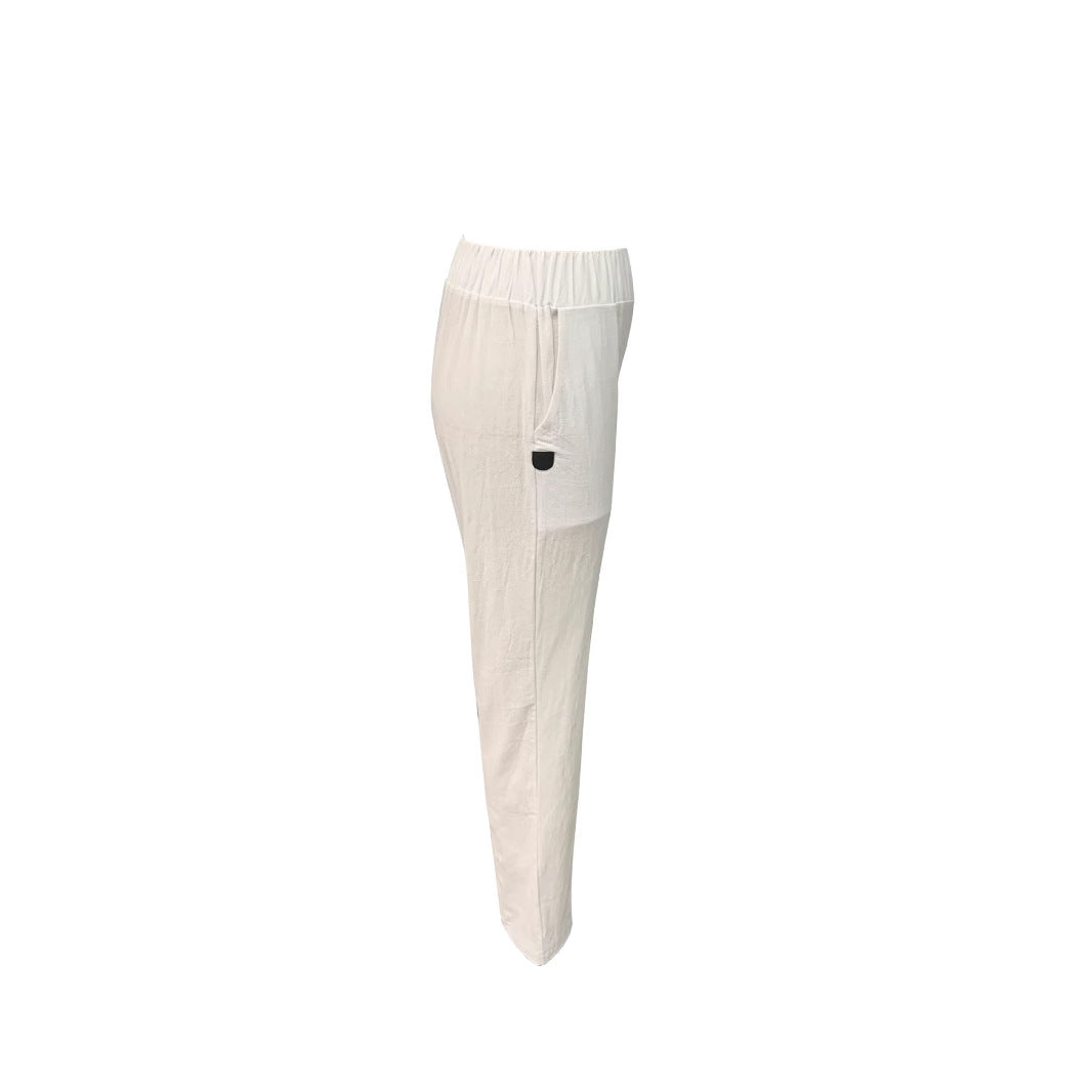 Damen Leichte und luftige Leinenhose mit elastischem Hüftbund und Seitentaschen ShopNory