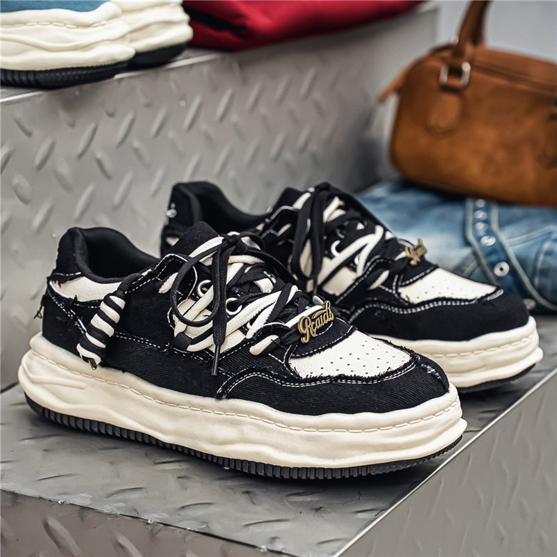 Damen denim-Plateau-Sneaker mit kontrastnähten, wattierter Wellenlaufsohle und verzierten Schnürdetails Shop Nory