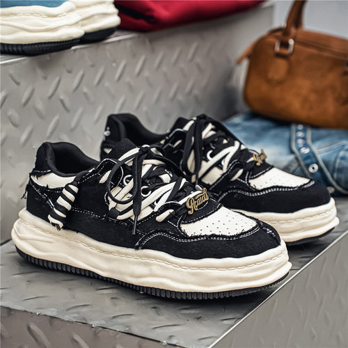 Damen denim-Plateau-Sneaker mit kontrastnähten, wattierter Wellenlaufsohle und verzierten Schnürdetails Shop Nory