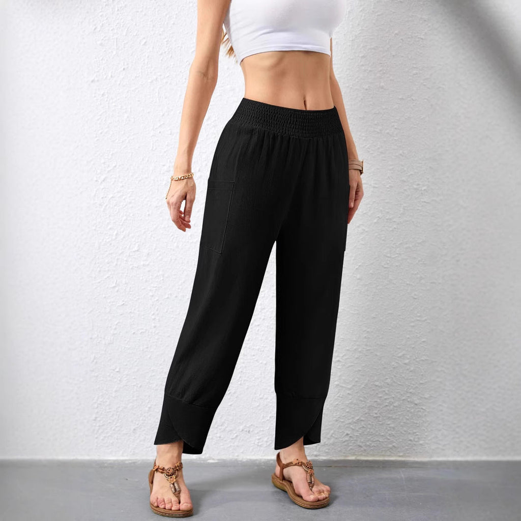 Damen Weite Sommerhose mit elastischem Bund und praktischen Taschen