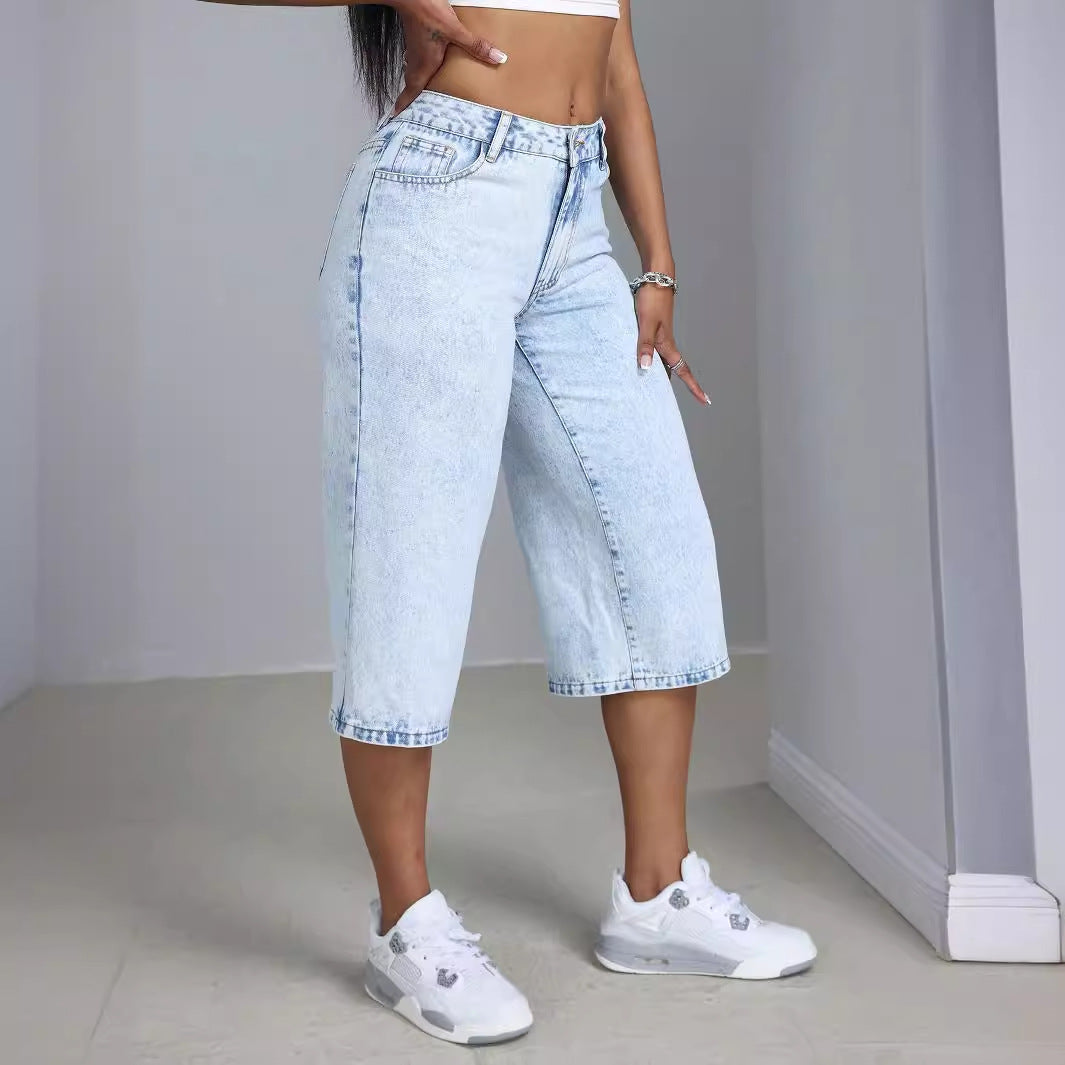 Damen Culotte-Jeans mit hohem Bund und lässigem Schnitt Shopnory
