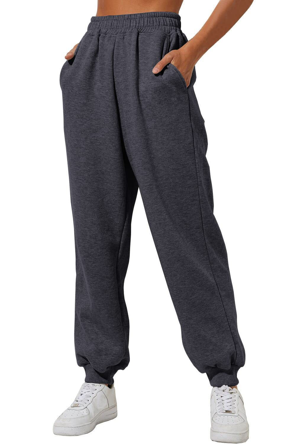 Damen nan weite High‑Waist Jogginghose mit soften Bügelfalten, elastischem Komfortbund und gerippten Knöchelbündchen Shop Nory