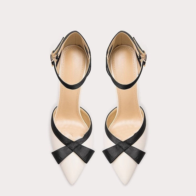 Damen Elegante spitz zulaufende Pumps im Retro-Chic mit Knöchelriemen und Zierschleife Shop Nory