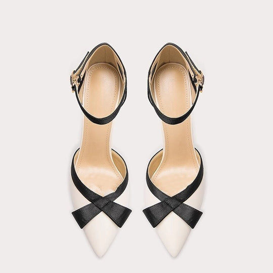 Damen Elegante spitz zulaufende Pumps im Retro-Chic mit Knöchelriemen und Zierschleife Shop Nory