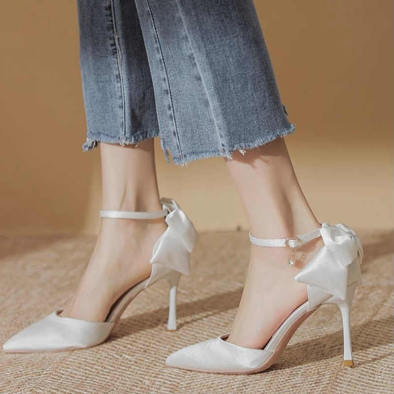 Damen elegante High Heels mit zartem Riemchen und Schleifenakzent