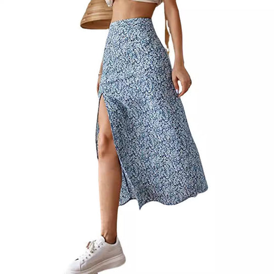 Damen Maxirock mit floralem Print und seitlichem Schlitz