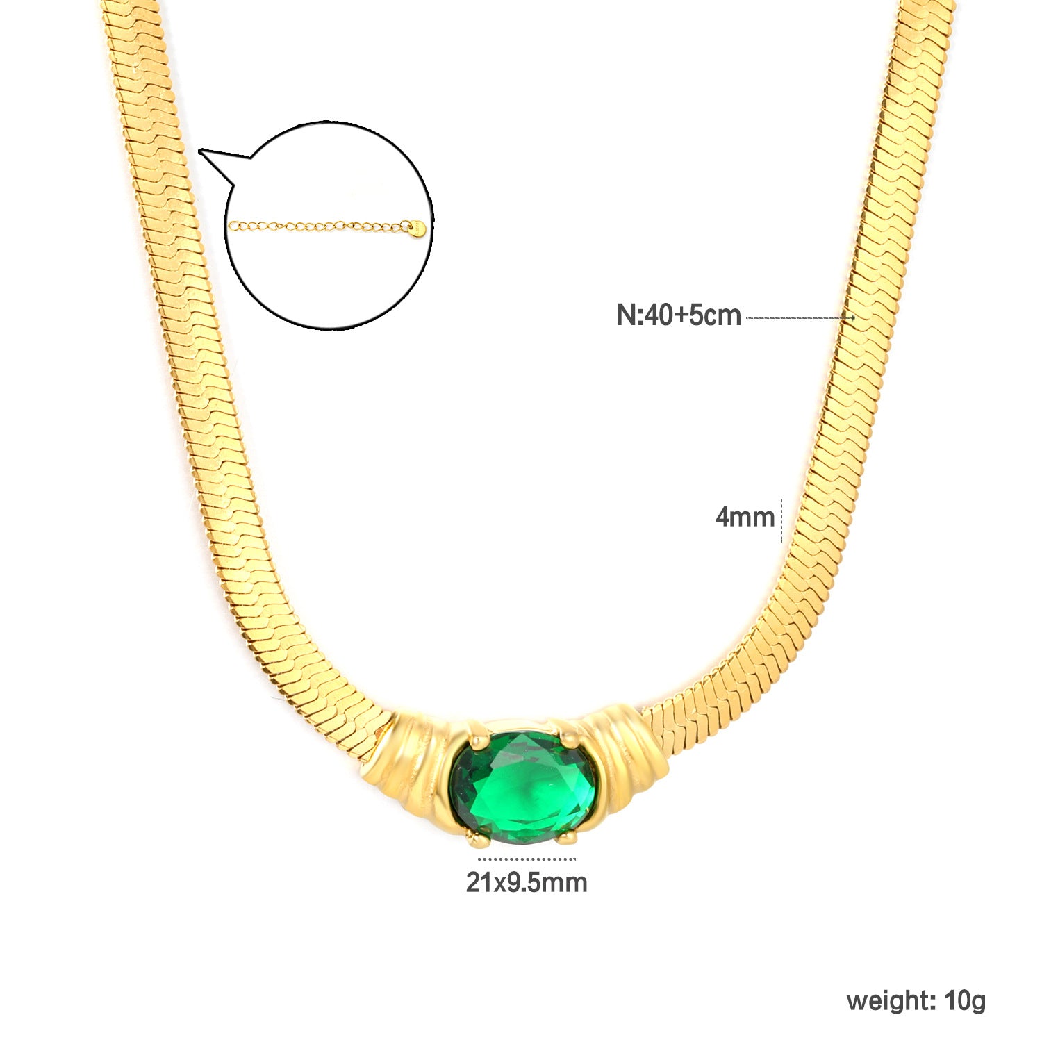 Damen elegante Halskette mit funkelndem grünen Zirkonstein und hochwertigem Goldverschluss Shop Nory