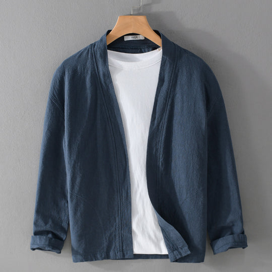 Herren Offene Leinen-Overjacket mit Kimono-Kragen und Relaxed-Fit Shop Nory