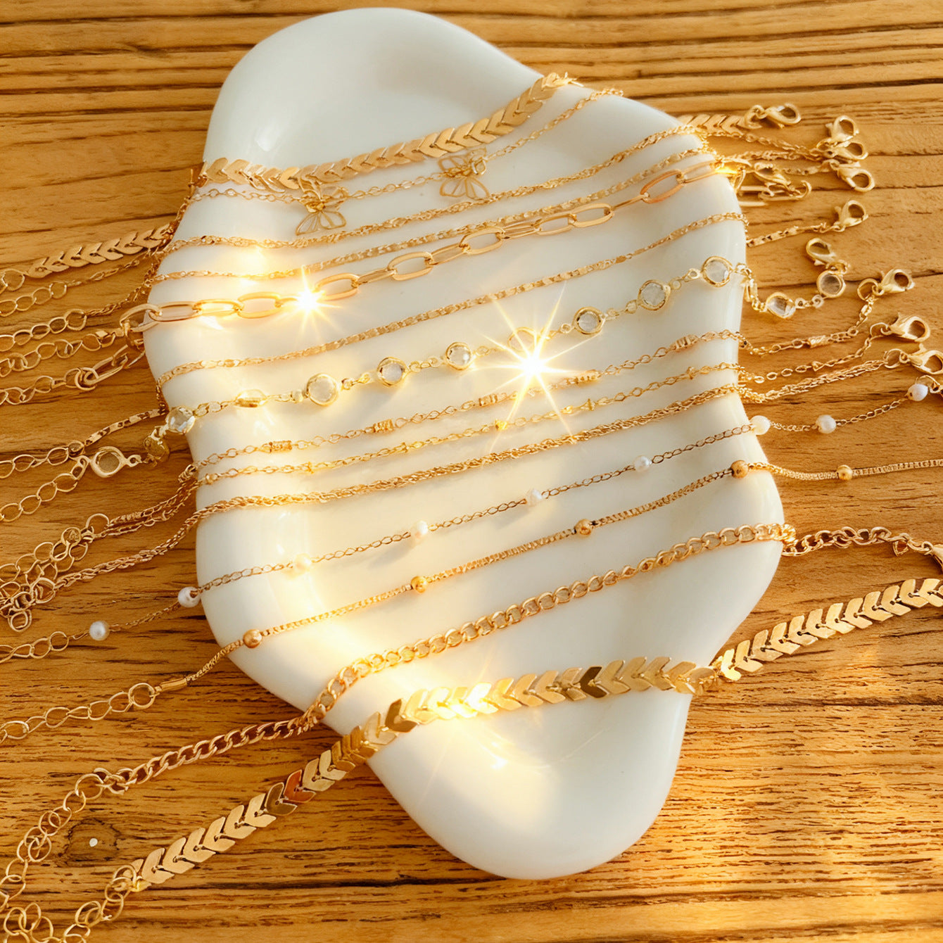 Damen Fußkettchen-Set mit feinen, goldenen Gliederketten Shop Nory