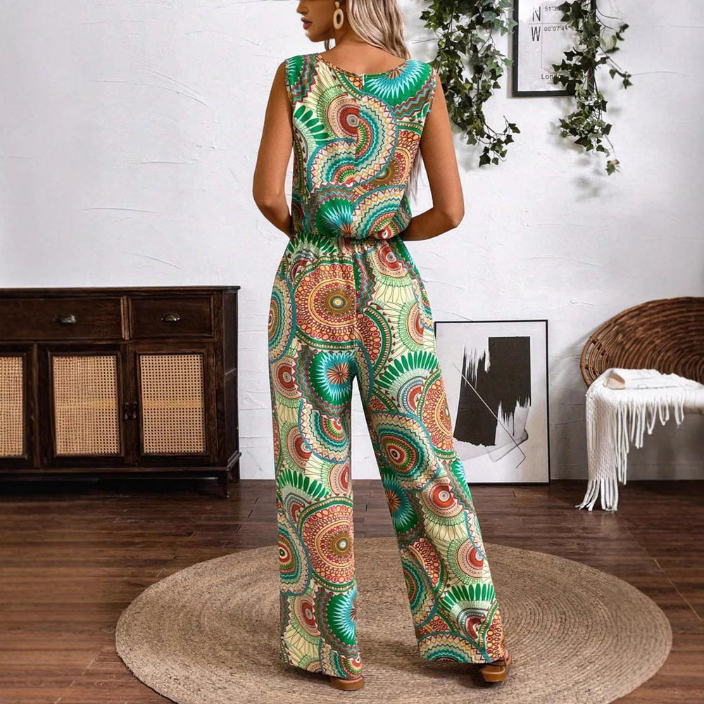 Damen Lässiger Jumpsuit mit Auffälligem Musterdetail und Elastischem Bund
