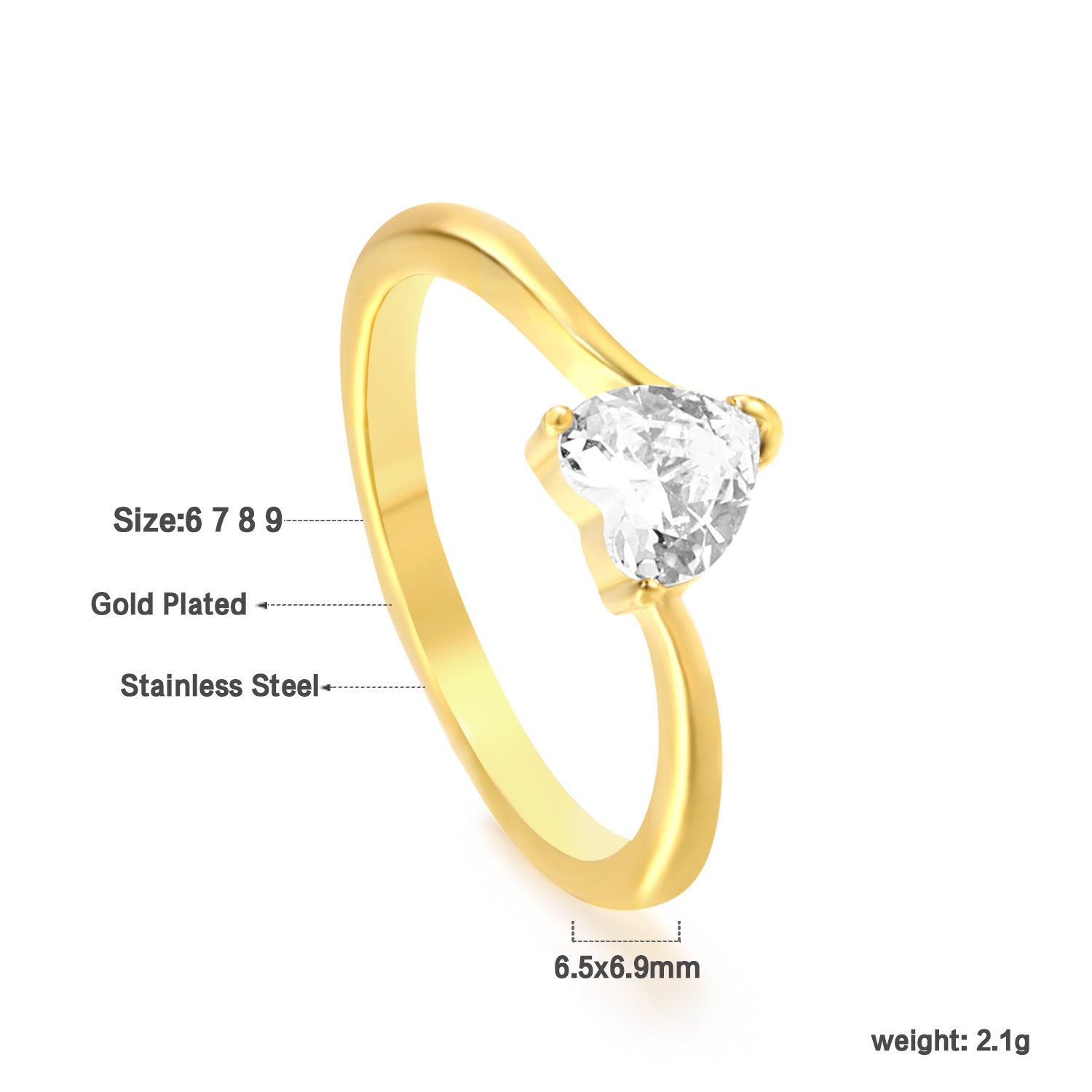 Damen Ring mit funkelndem Kristall und hochwertiger goldplattierter Oberfläche Shop Nory