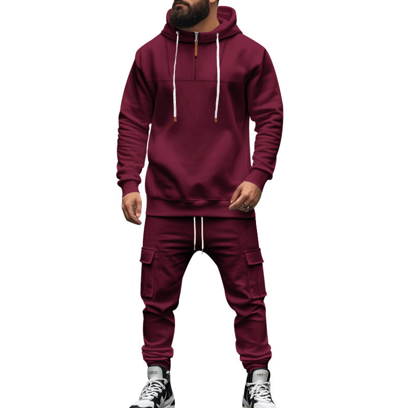Herren nan Cargo-Joggingset mit Halbzip-Kapuzenpullover und Kordelbund-Cargohose Shop Nory