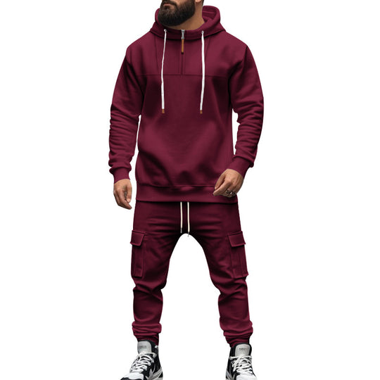 Herren nan Cargo-Joggingset mit Halbzip-Kapuzenpullover und Kordelbund-Cargohose Shop Nory