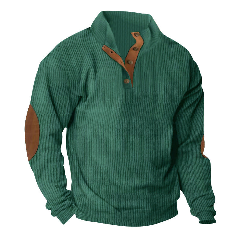 Herren Waffelstrick-Henley-Pullover mit Stehkragen und Ellbogen-Patches Shop Nory