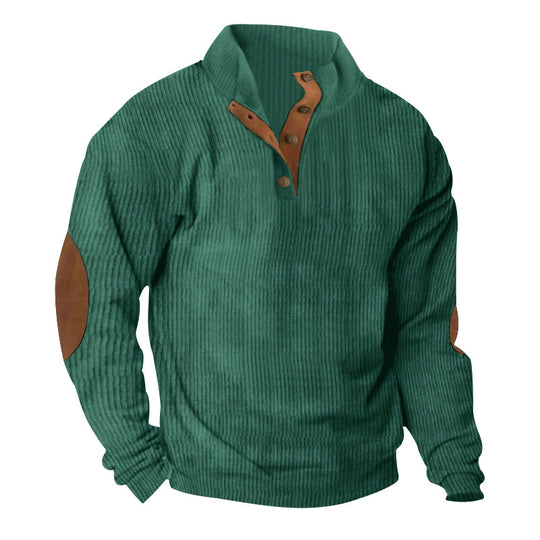 Herren Waffelstrick-Henley-Pullover mit Stehkragen und Ellbogen-Patches Shop Nory