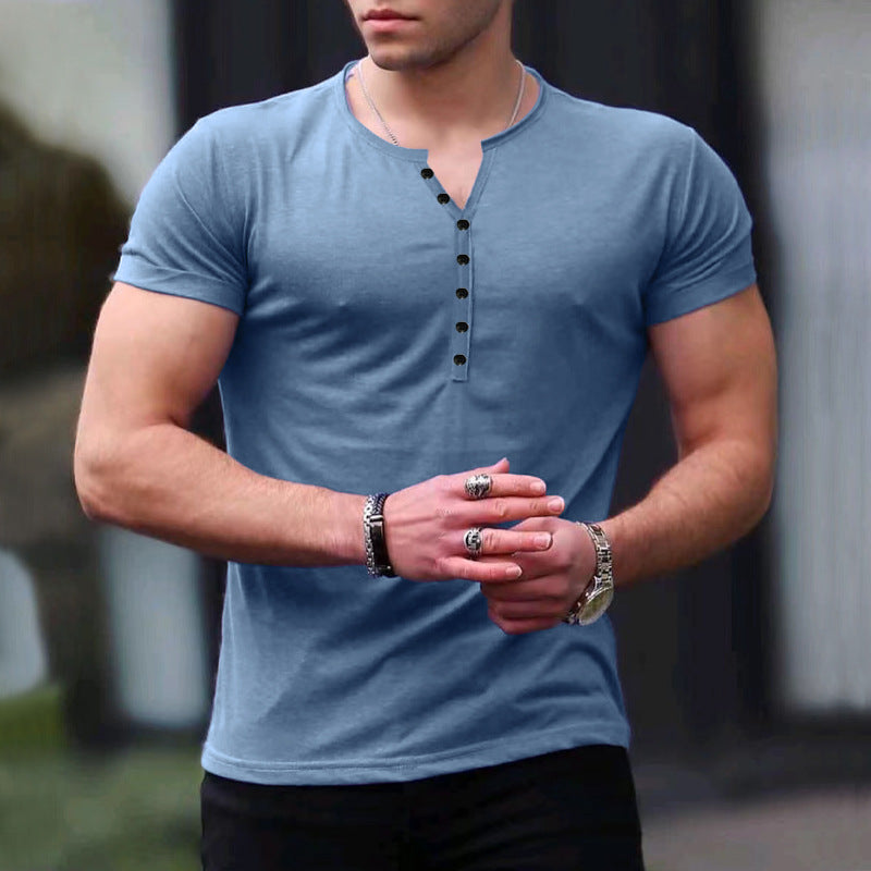Herren Kurzarm-Henley-T-Shirt mit Knopfleiste und weichem Baumwollmaterial