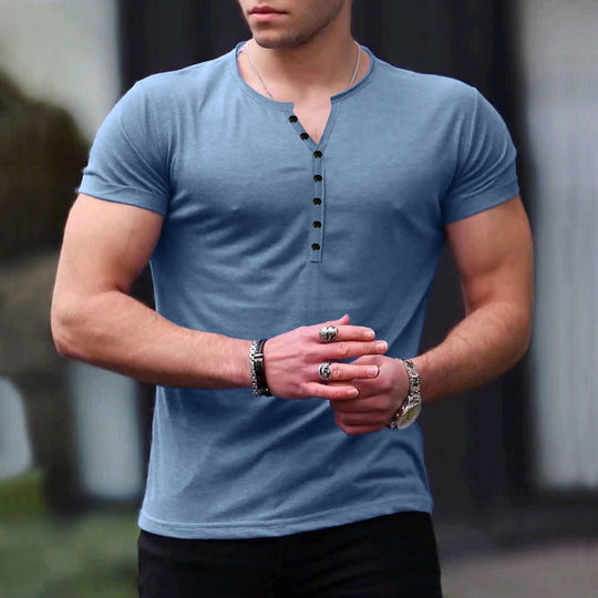 Herren Kurzarm-Henley-T-Shirt mit Knopfleiste und weichem Baumwollmaterial