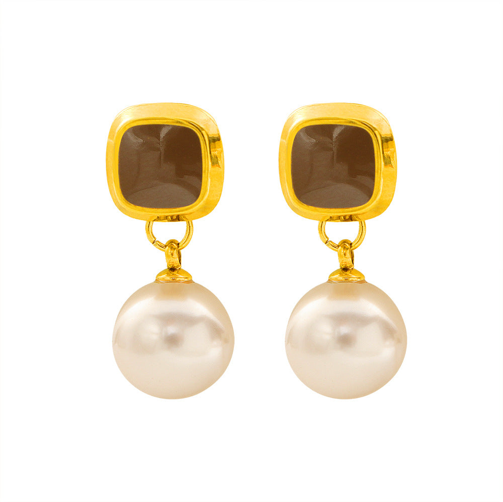 Damen Elegante Perlen- und Emaille-Ohrringe Shop Nory