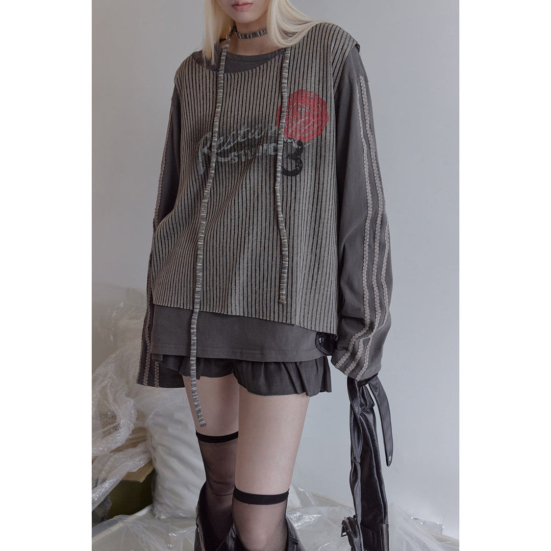 Damen Lagen-Langarmshirt mit gestreiftem Frontpanel und Spitzenband Shop Nory