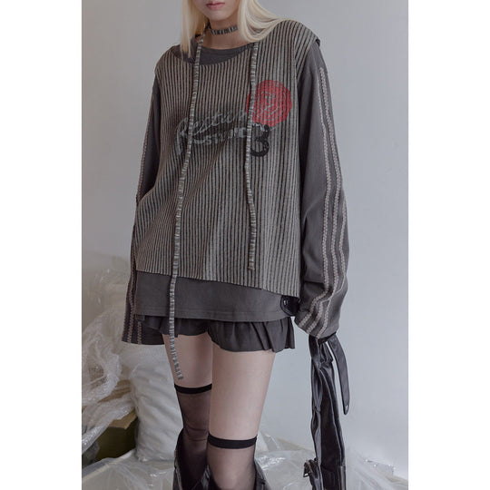 Damen Lagen-Langarmshirt mit gestreiftem Frontpanel und Spitzenband Shop Nory