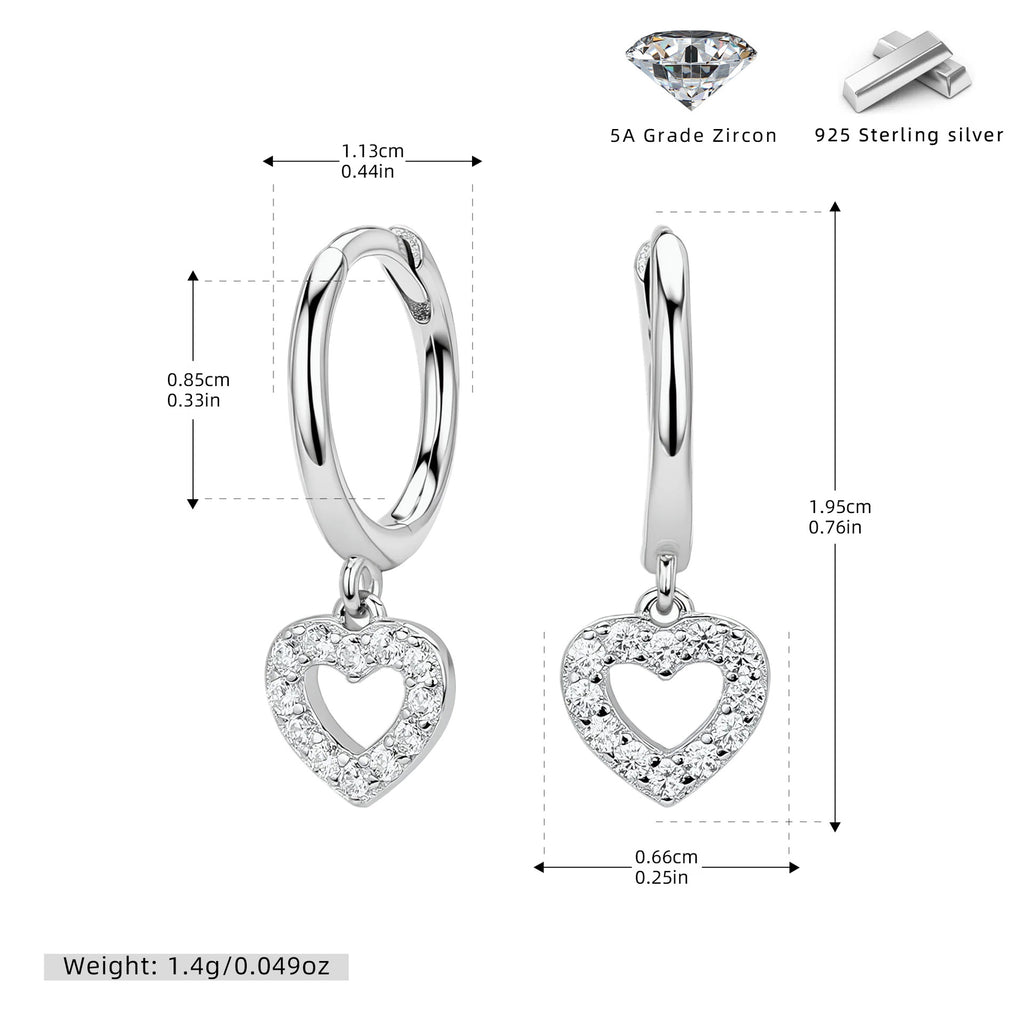 Damen Ohrhänger mit herzförmigem Zirkonanhänger aus hochwertigem 925 Sterling Silber Shop Nory