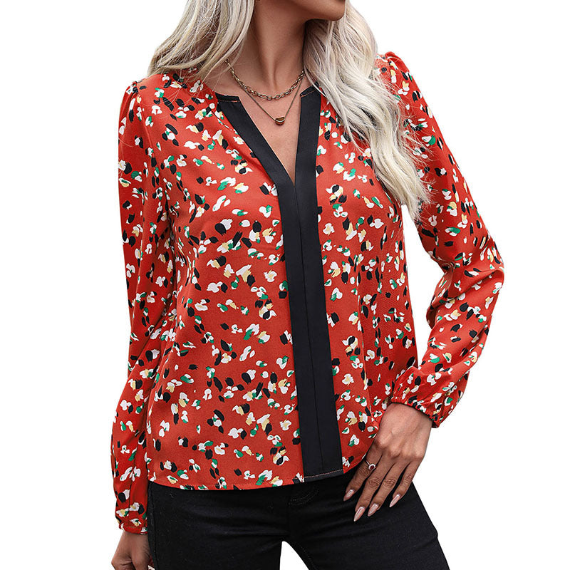 Damen Leichte Langarm-Bluse mit kontrastierender Blende und abstraktem Allover-Print Shop Nory