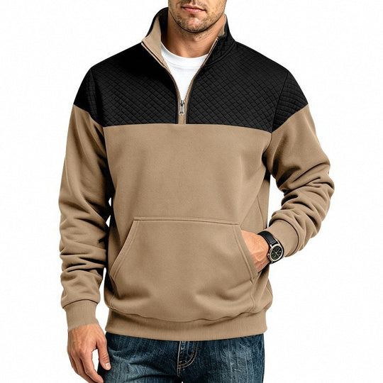Herren Stehkragen-Sweatshirt mit Halbzip, gesteppter Schulterpasse und Kängurutasche Shop Nory