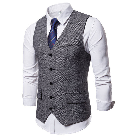Herren elegante Weste im klassischen Herringbone-Design mit praktischen Taschen